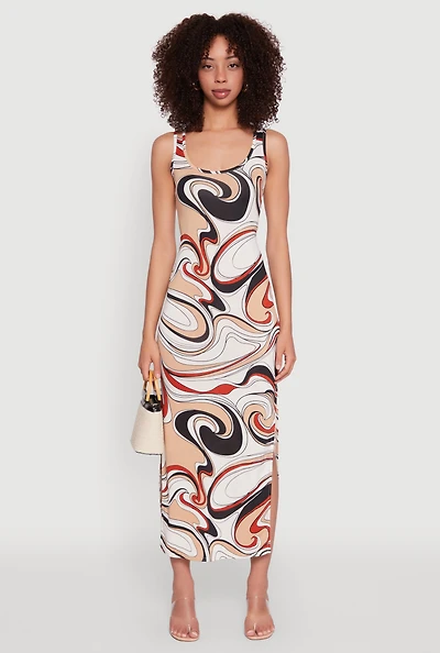 Womens Vivid Psychedelic Swirl Print Sleeveless Tank Dress, Multi, Size M