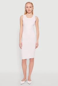 Womens Ribbed Knit Scoop Neck Midi Dress, White, Size XL