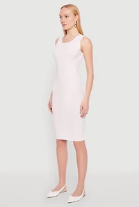 Womens Ribbed Knit Scoop Neck Midi Dress, White, Size L