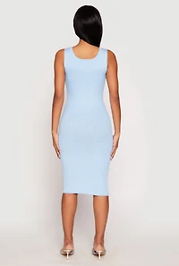 Womens Ribbed Knit Scoop Neck Midi Dress, Blue, Size L