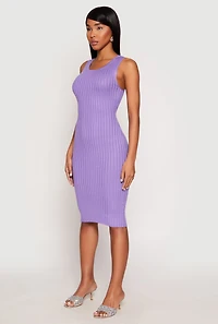 Womens Ribbed Knit Scoop Neck Midi Dress,