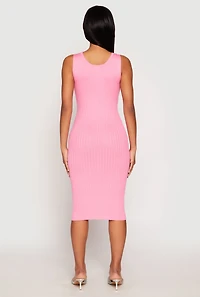 Womens Ribbed Knit Scoop Neck Midi Dress, Pink,