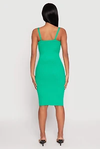 Womens Ribbed Knit V Neck Midi Dress, S