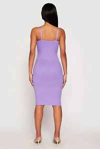 Womens Ribbed Knit V Neck Midi Dress, Purple, Size XL