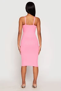 Womens Ribbed Knit V Neck Midi Dress, Pink, Size M