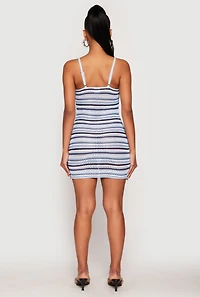 Womens Crochet Striped Cami Dress, Blue, Size S