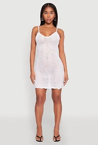 Womens Crochet Scalloped Trim Cami Dress, White, Size XL