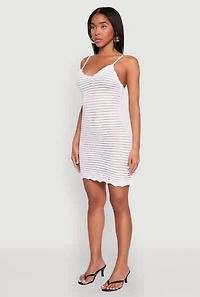 Womens Crochet Scalloped Trim Cami Dress, White, Size XL