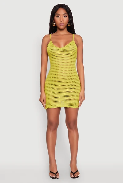 Womens Crochet Scalloped Trim Cami Dress,