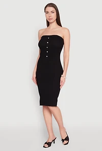 Womens Ribbed Knit Faux Pearl Detail Tube Dress,