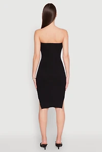 Womens Ribbed Knit Faux Pearl Detail Tube Dress,