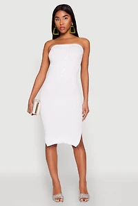 Ribbed Knit Faux Pearl Detail Tube Dress