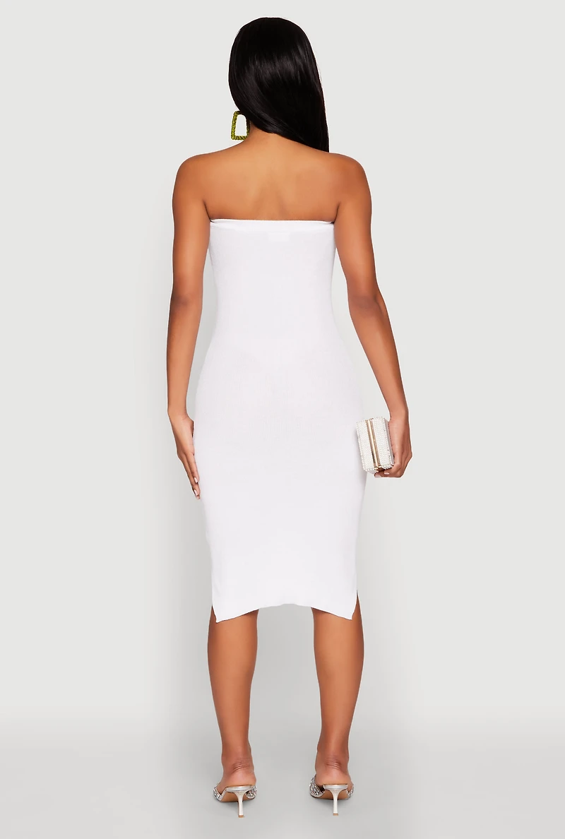 Ribbed Knit Faux Pearl Detail Tube Dress