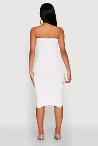 Ribbed Knit Faux Pearl Detail Tube Dress