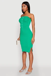 Womens Ribbed Knit Faux Pearl Detail Tube Dress,