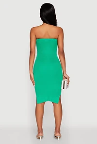 Womens Ribbed Knit Faux Pearl Detail Tube Dress,
