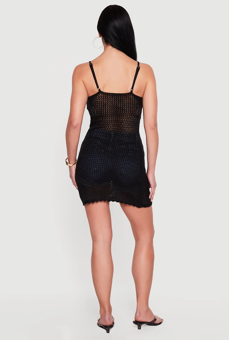 Solid Crochet Cami Dress with Rosette Detail