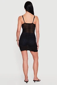 Solid Crochet Cami Dress with Rosette Detail