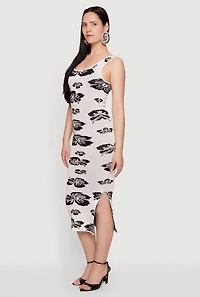 Hibiscus Flower Print Sleeveless Knit Dress