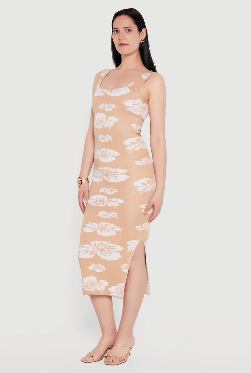 Hibiscus Flower Print Sleeveless Knit Dress
