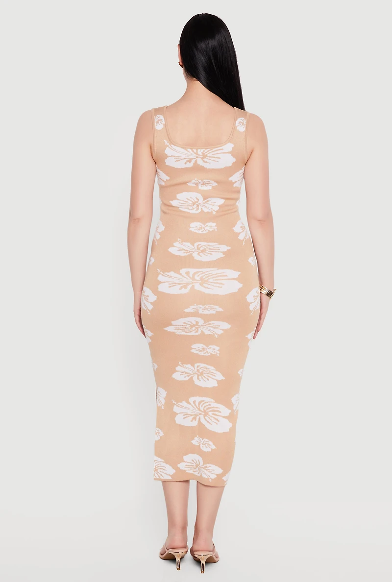 Hibiscus Flower Print Sleeveless Knit Dress