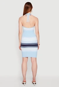 Striped Ribbed Knit Halter Mini Dress