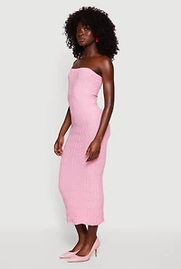 Greek Key Knit Strapless Midi Dress