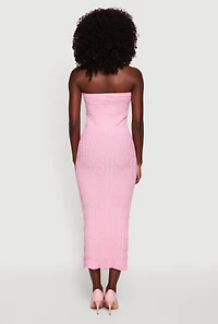 Greek Key Knit Strapless Midi Dress