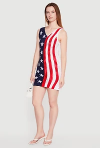 Crochet Americana V Neck Mini Dress