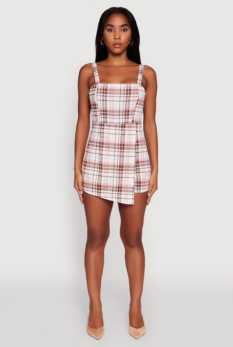 Womens Plaid Sleeveless Romper, Multi,