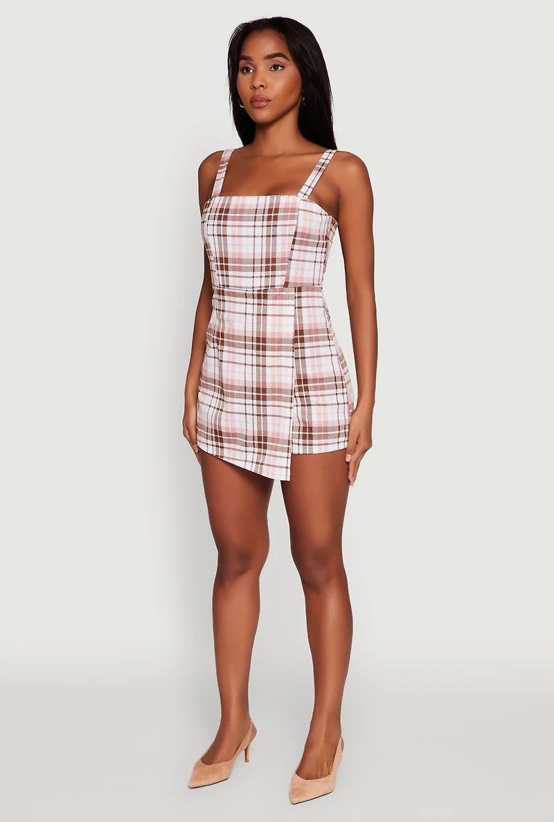 Womens Plaid Sleeveless Romper, Multi,