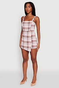 Womens Plaid Sleeveless Romper, Multi,