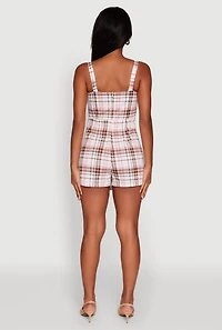 Womens Plaid Sleeveless Romper, Multi,