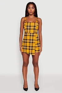 Womens Tartan Plaid Sleeveless Romper, Yellow, Size XL