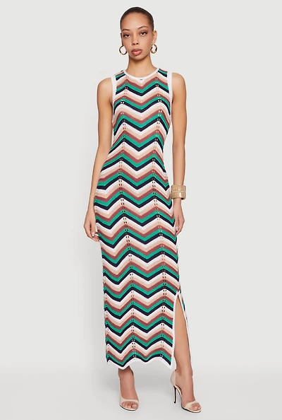 Chevron Crochet Side Slit Maxi Dress