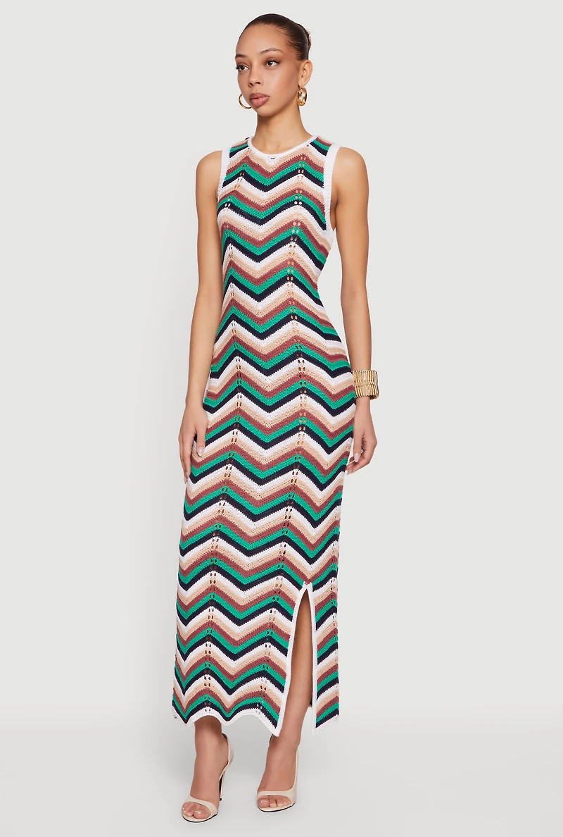 Chevron Crochet Side Slit Maxi Dress