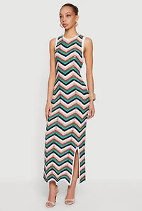 Chevron Crochet Side Slit Maxi Dress