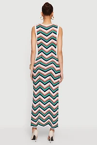 Chevron Crochet Side Slit Maxi Dress