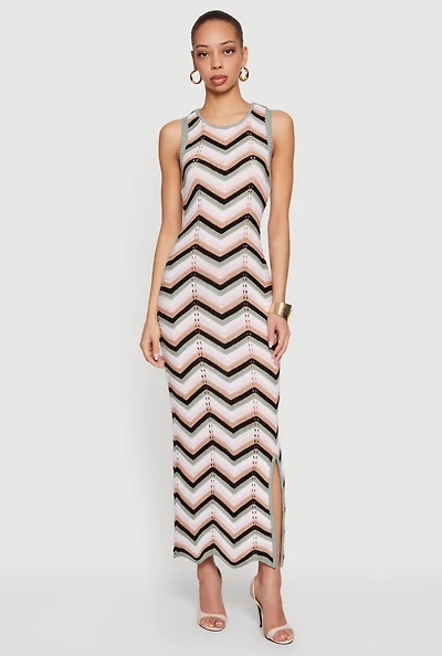 Chevron Crochet Side Slit Maxi Dress