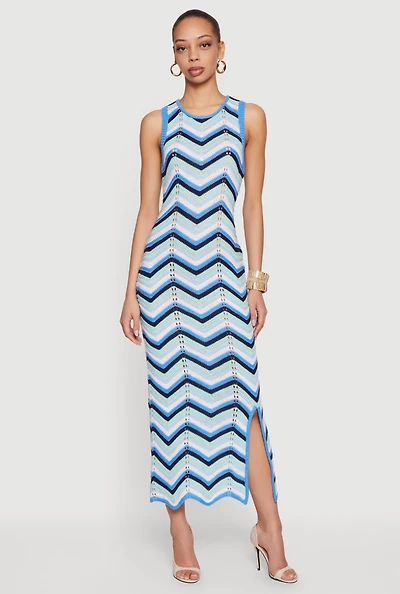 Chevron Crochet Side Slit Maxi Dress