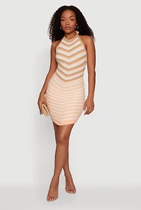 Chevron Stripe Tie Back Halter Crochet Midi Dress