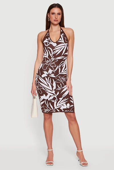 Floral Side Slit Halter Midi Dress