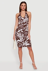 Floral Side Slit Halter Midi Dress