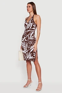 Floral Side Slit Halter Midi Dress