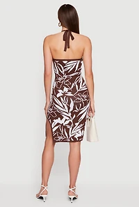 Floral Side Slit Halter Midi Dress