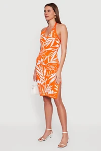 Floral Side Slit Halter Midi Dress