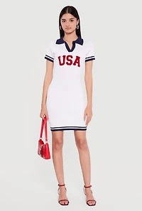 USA Graphic Short Sleeve Polo Sweater Dress