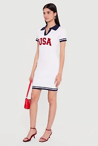 USA Graphic Short Sleeve Polo Sweater Dress