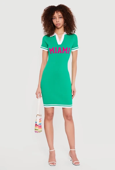 Miami Graphic Polo Sweater Dress