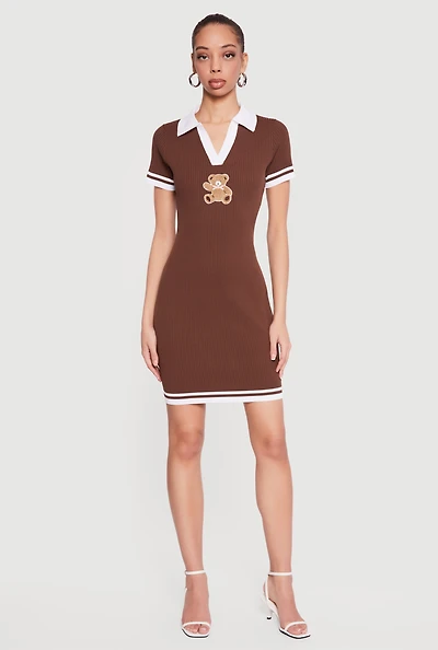 Bear Graphic Polo Sweater Dress